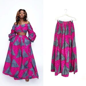 NWT OFUURE Maxi Skirt African Print in pink fuchsia